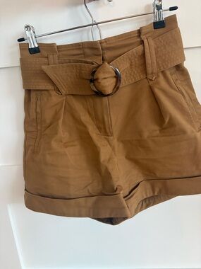 Sezane New Rome Belted Shorts in Caramel